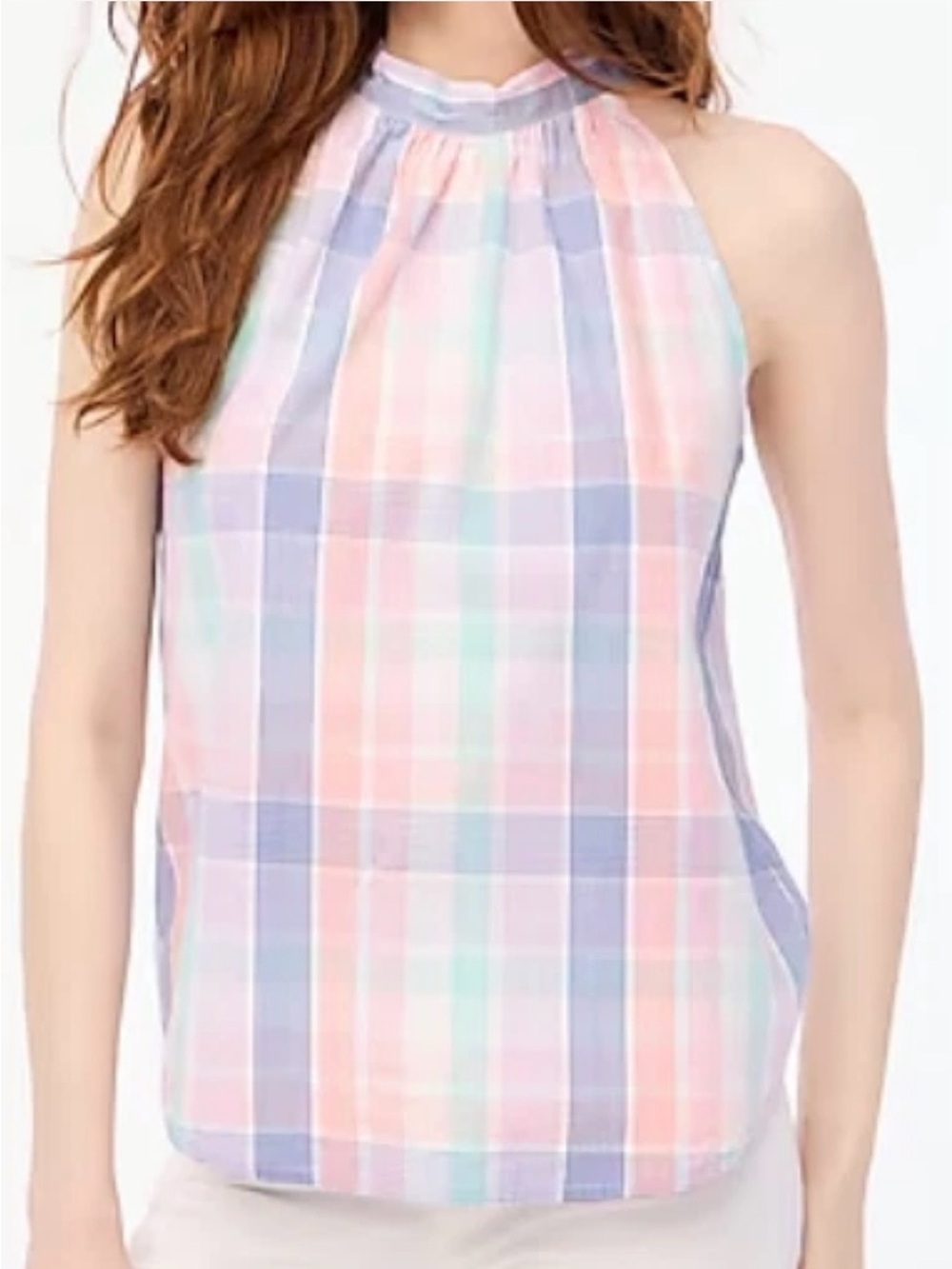 J.Crew Plaid Halter Top XS Pastel Preppy Coastal Grandmillennial Cotton